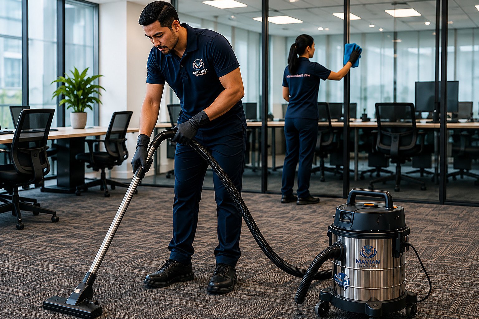 Mavian team cleaning an office